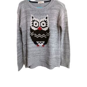 Rewind Owl Face Knit Sweater Sz S Gray -Crew Neck -Soft -Long Sleeve